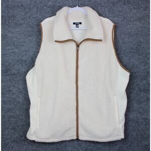 Chaps Sweater Vest Women's 3X Cream Tan Trim Comfy Warm Layering